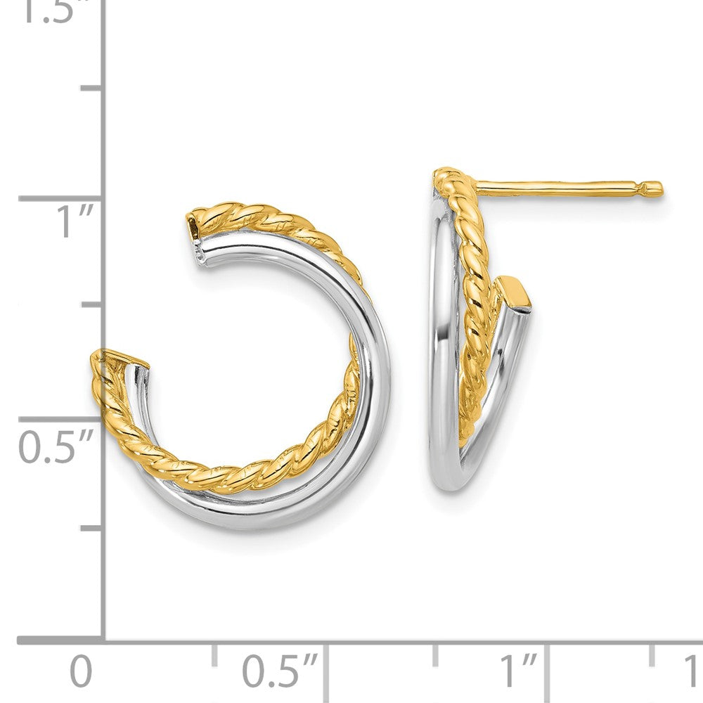 14K Gelb & Rhodium Weiß Poliert und Gedreht Ohrstecker