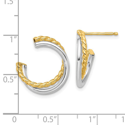 14K Gelb & Rhodium Weiß Poliert und Gedreht Ohrstecker