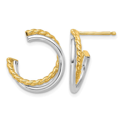 14K Gelb & Rhodium Weiß Poliert und Gedreht Ohrstecker