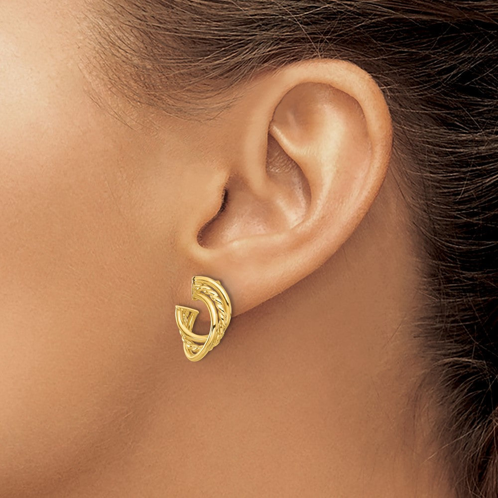 14K Gelbgold Poliert und Gedreht Ohrstecker
