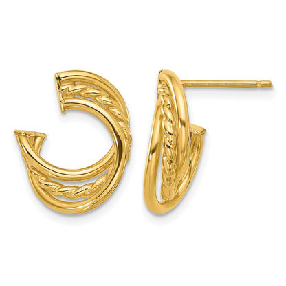 14K Gelbgold Poliert und Gedreht Ohrstecker