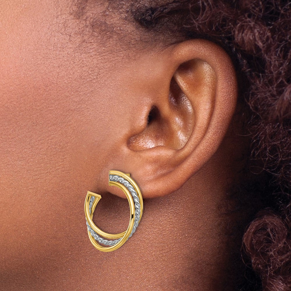 14K Gelb & Rhodium Weiß Poliert und Ohrstecker