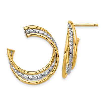 14K Gelb & Rhodium Weiß Poliert und Ohrstecker