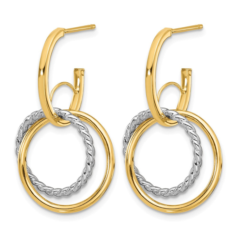 14K Gelb & Rhodium Poliert/twisted Kreise J Creole Ohrstecker