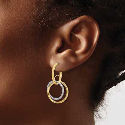 14K Gelb & Rhodium Poliert/twisted Kreise J Creole Ohrstecker