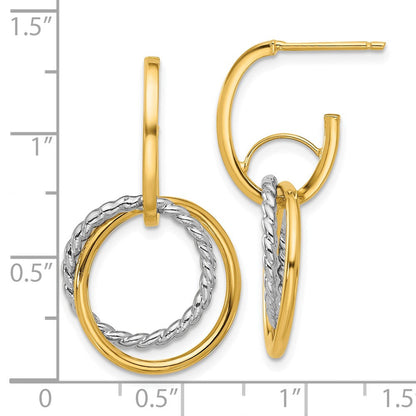 14K Gelb & Rhodium Poliert/twisted Kreise J Creole Ohrstecker