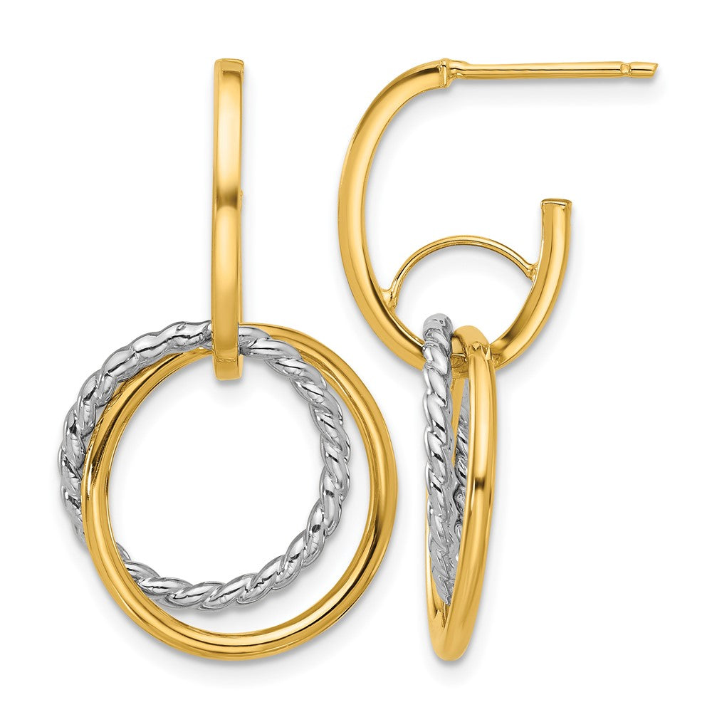 14K Gelb & Rhodium Poliert/twisted Kreise J Creole Ohrstecker