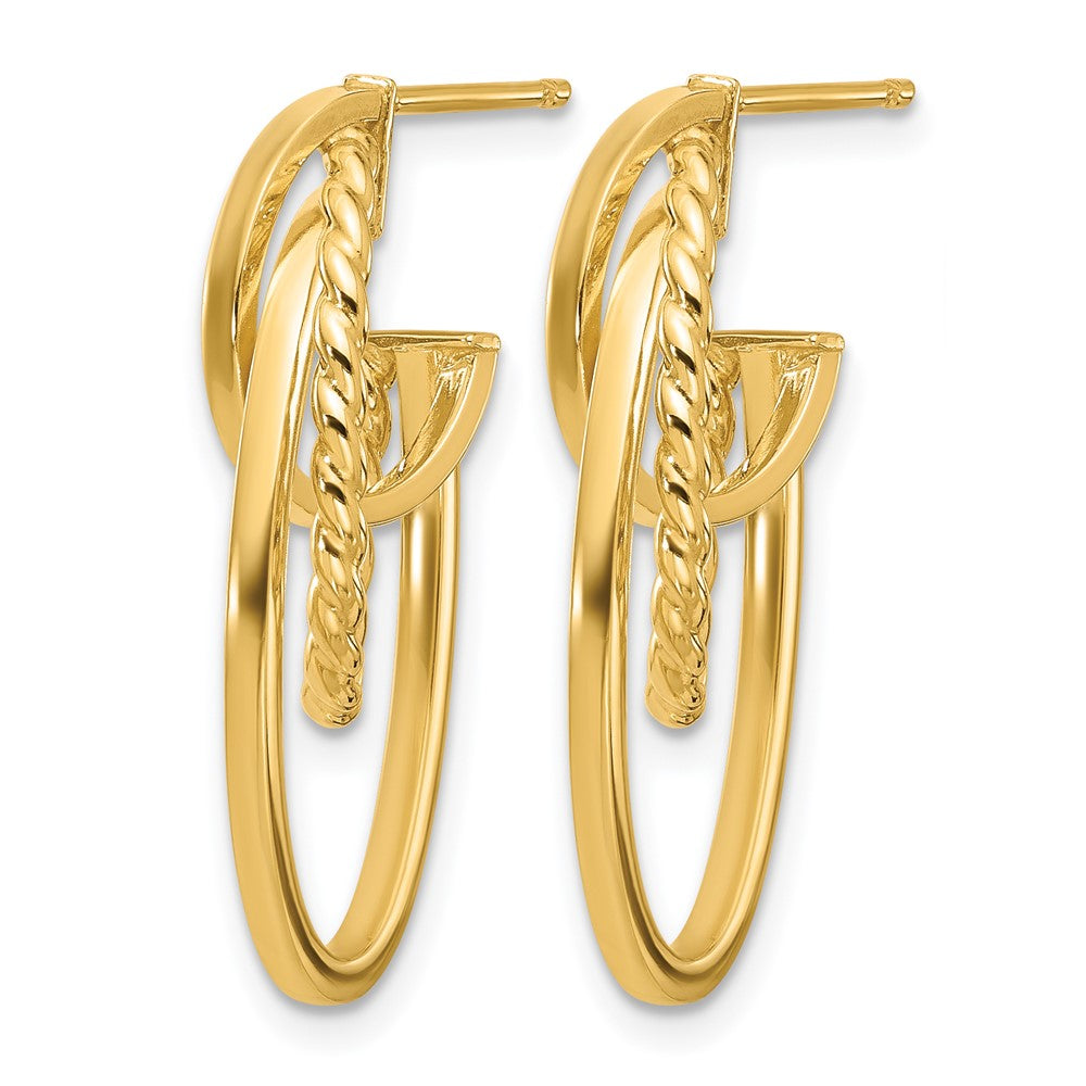 14K Gelbgold Poliert und Gedreht Oval J Creole Ohrstecker
