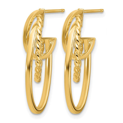 14K Gelbgold Poliert und Gedreht Oval J Creole Ohrstecker