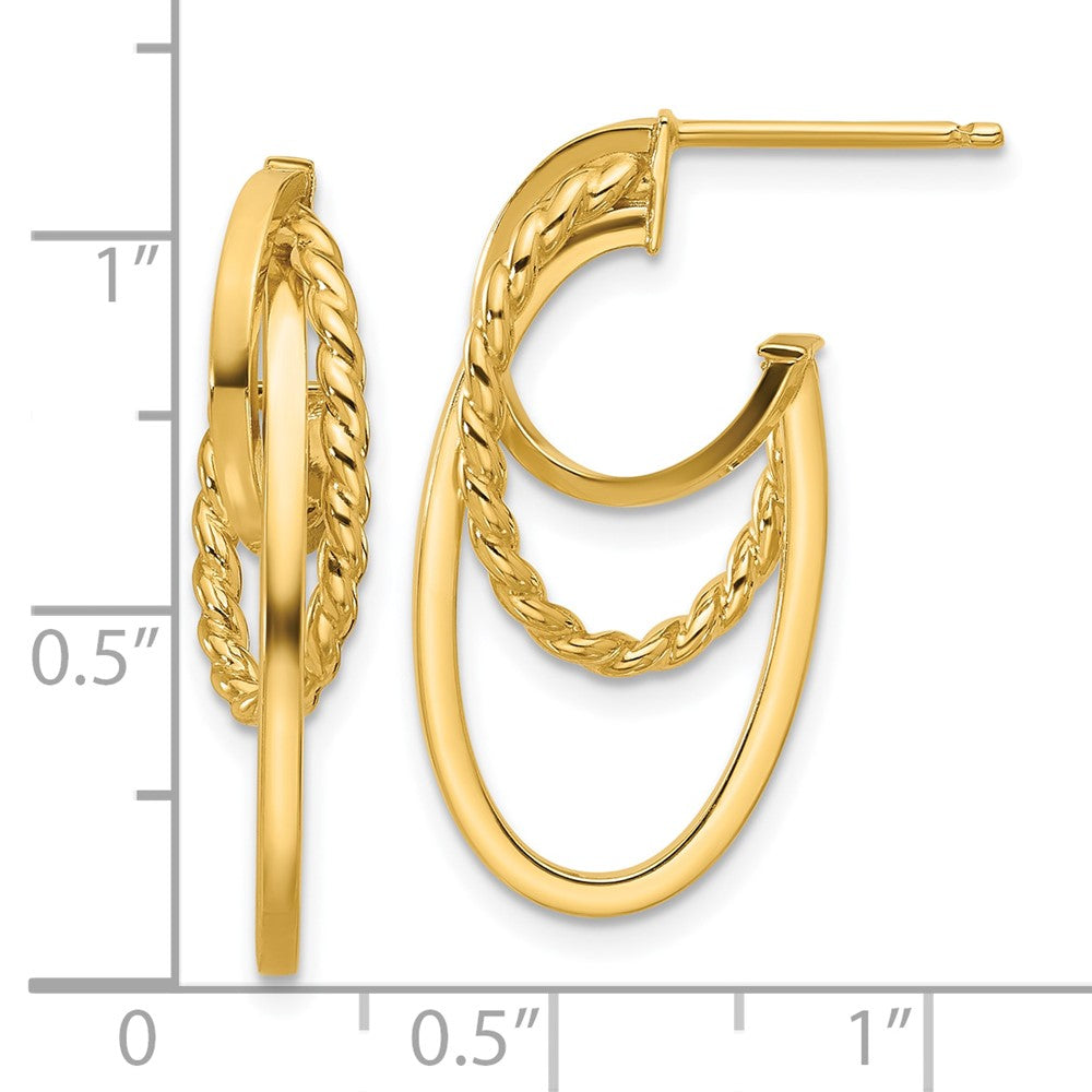 14K Gelbgold Poliert und Gedreht Oval J Creole Ohrstecker