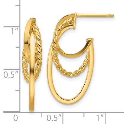 14K Gelbgold Poliert und Gedreht Oval J Creole Ohrstecker