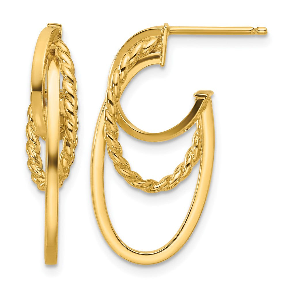 14K Gelbgold Poliert und Gedreht Oval J Creole Ohrstecker