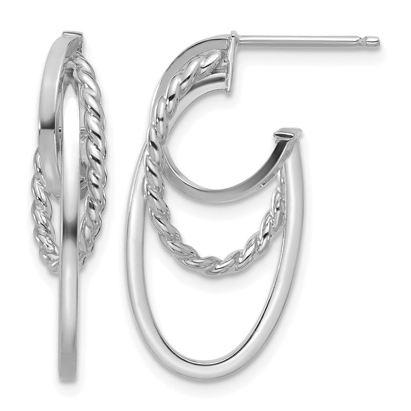 14K Gelb & Rhodium Weiß Rhodiniert Beschichtung Poliert/ Gedreht Oval J Creolen