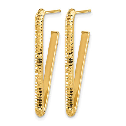 14K Gelbgold Poliert und Diamantiert Dreieck J Creole Ohrstecker