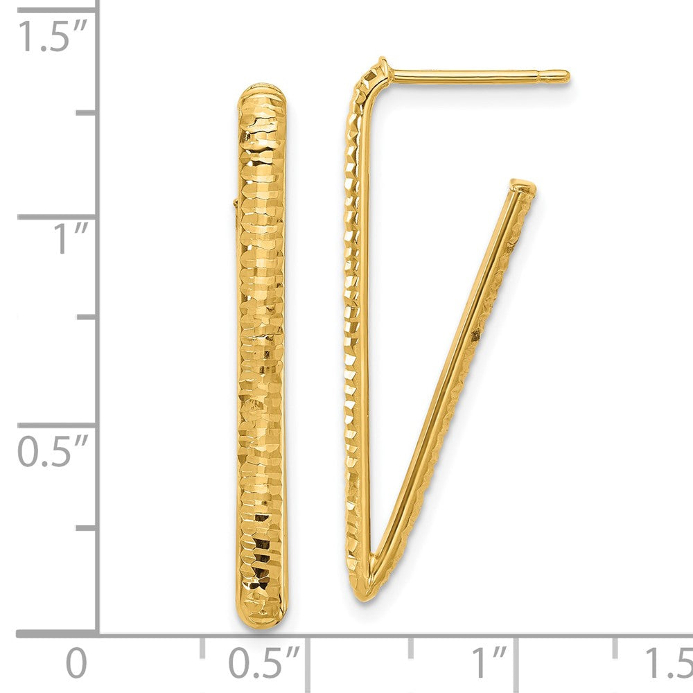 14K Gelbgold Poliert und Diamantiert Dreieck J Creole Ohrstecker