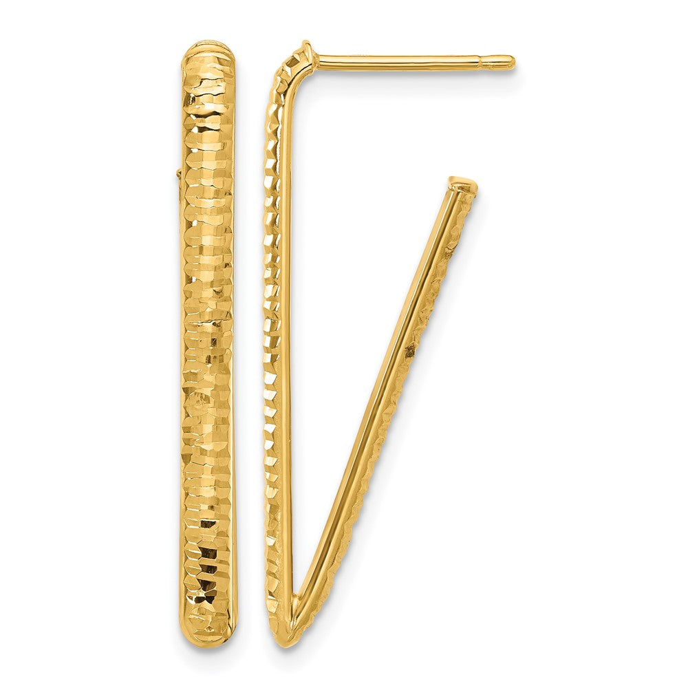 14K Gelbgold Poliert und Diamantiert Dreieck J Creole Ohrstecker
