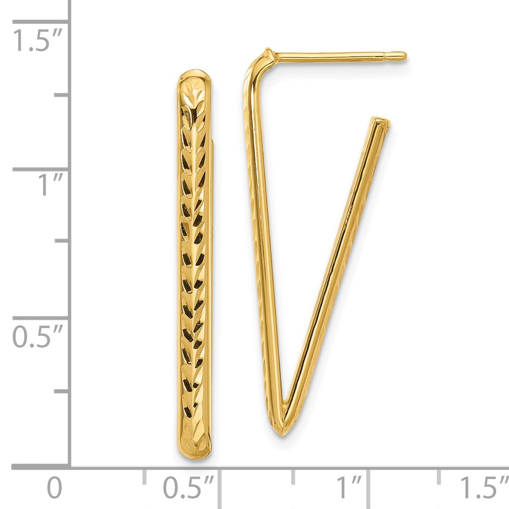 14K Gelbgold Poliert und Diamantiert Dreieck Ohrstecker