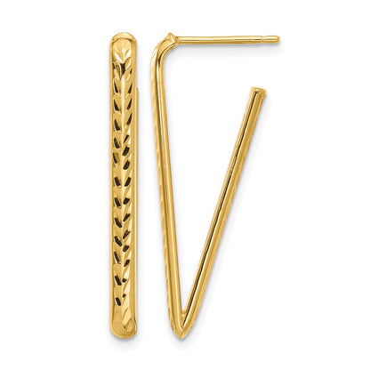 14K Gelbgold Poliert und Diamantiert Dreieck Ohrstecker