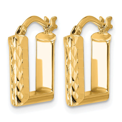 14K Gelbgold Poliert und Diamantiert Quadratisch Creolen