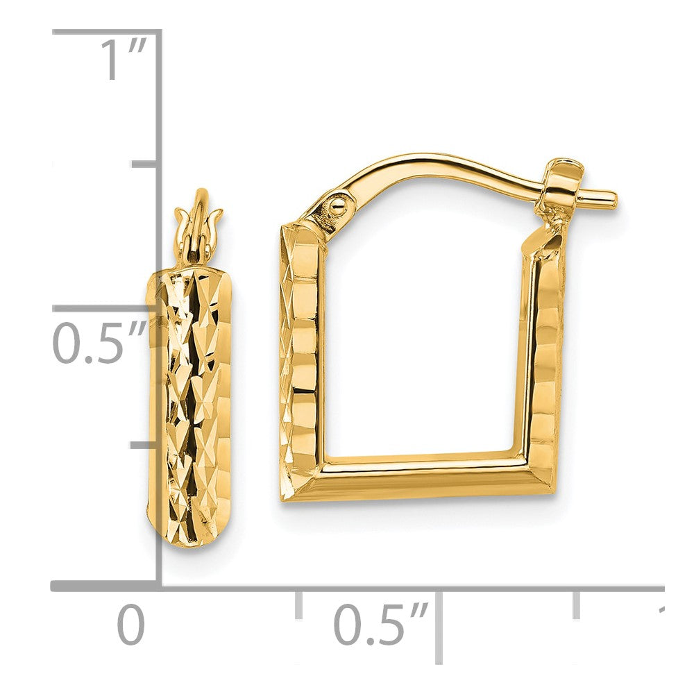 14K Gelbgold Poliert und Diamantiert Quadratisch Creolen