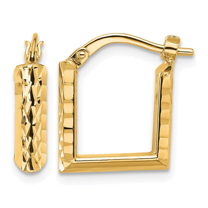 14K Gelbgold Poliert und Diamantiert Quadratisch Creolen