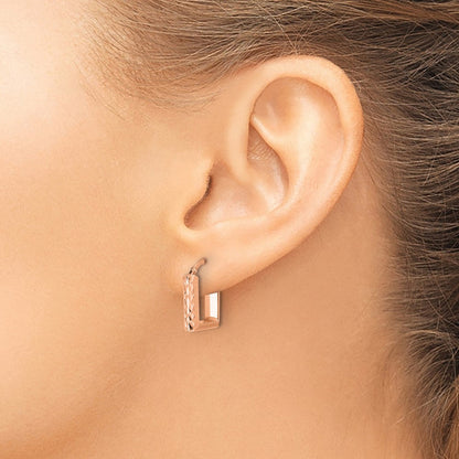 14K Gelb & Rhodium Rose Rhodiniert Platin Poliert/dia Schliff Quadratisch Creolen