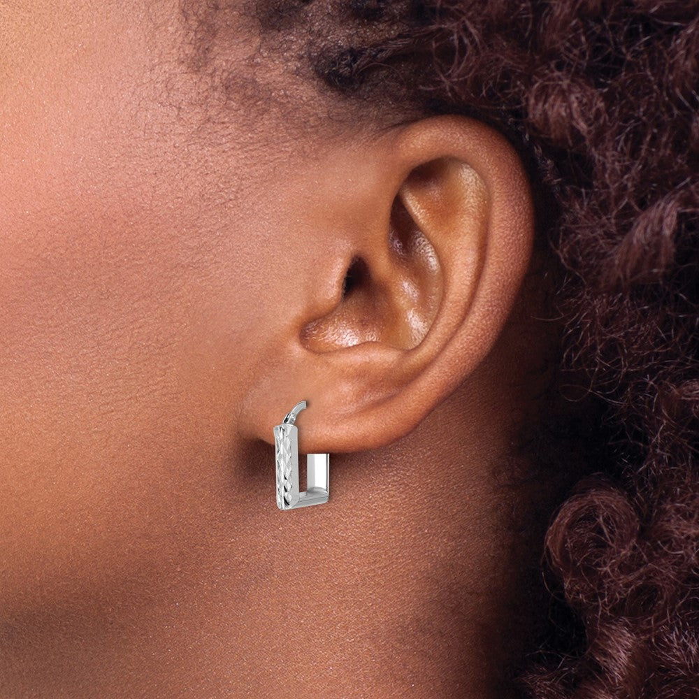 14K Gelb & Rhodium Weiß Rhodiniert Platin Poliert/dia Schliff Quadratisch Creolen