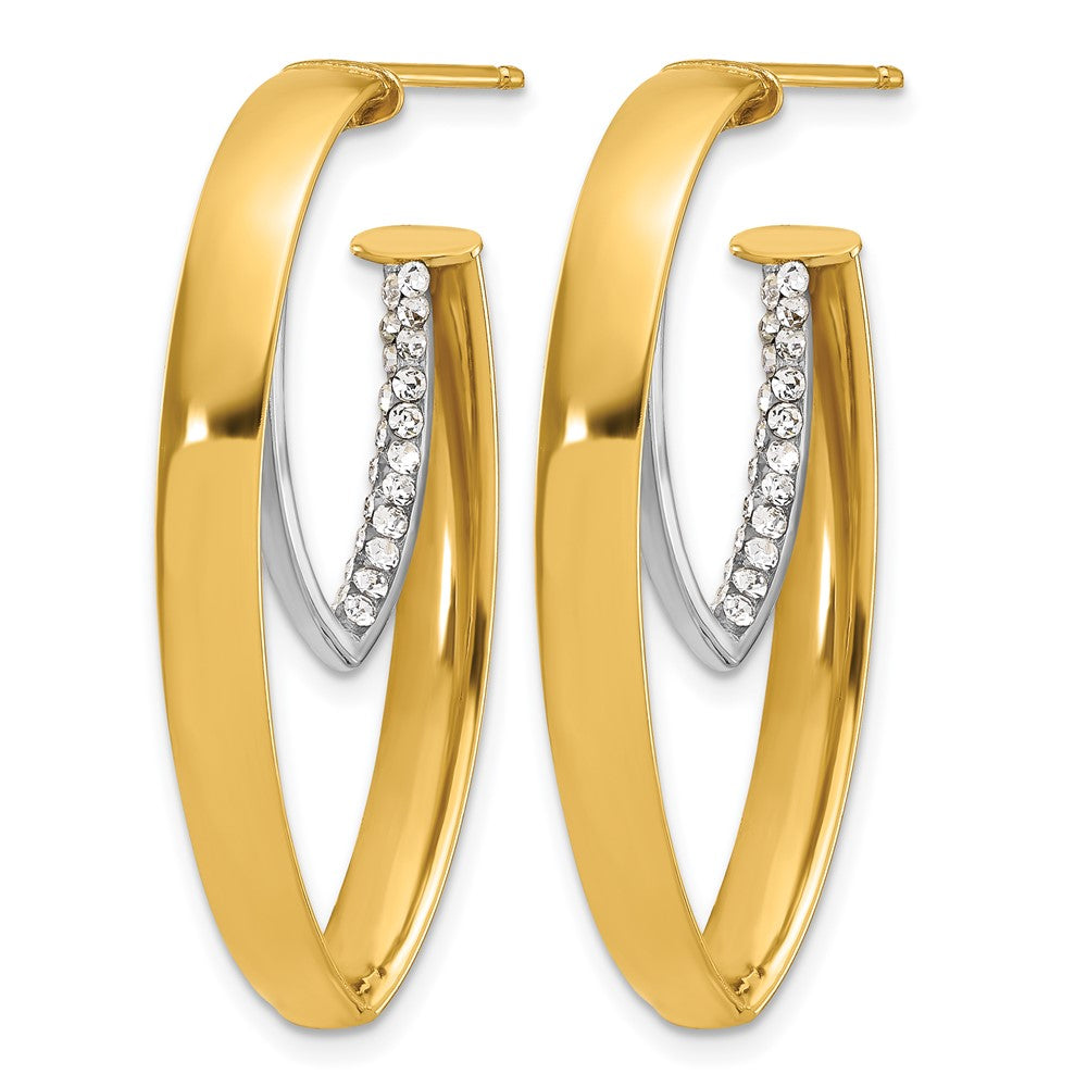 14K Gelb & Rhodium Weiß Poliert Kristall Oval Tropfen Ohrstecker