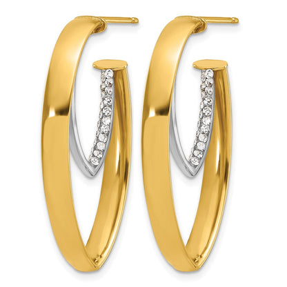 14K Gelb & Rhodium Weiß Poliert Kristall Oval Tropfen Ohrstecker