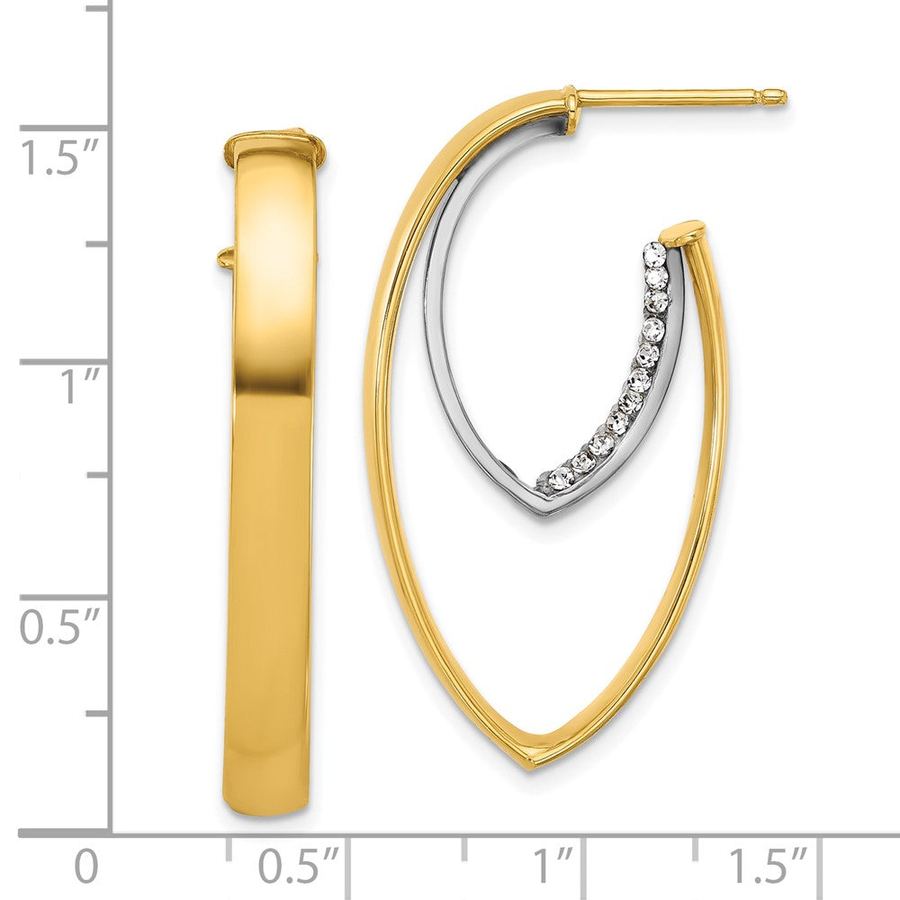 14K Gelb & Rhodium Weiß Poliert Kristall Oval Tropfen Ohrstecker