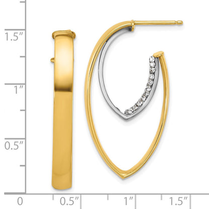 14K Gelb & Rhodium Weiß Poliert Kristall Oval Tropfen Ohrstecker