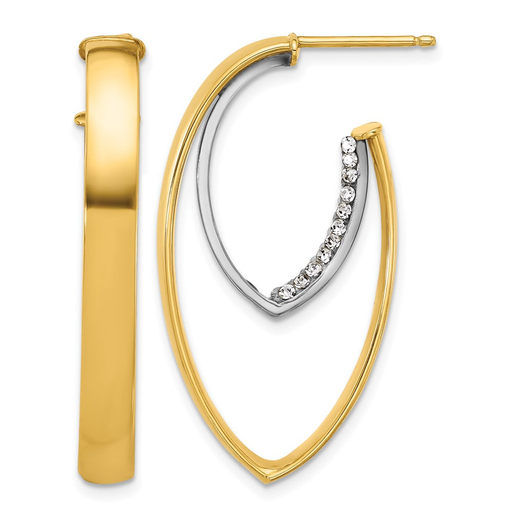 14K Gelb & Rhodium Weiß Poliert Kristall Oval Tropfen Ohrstecker