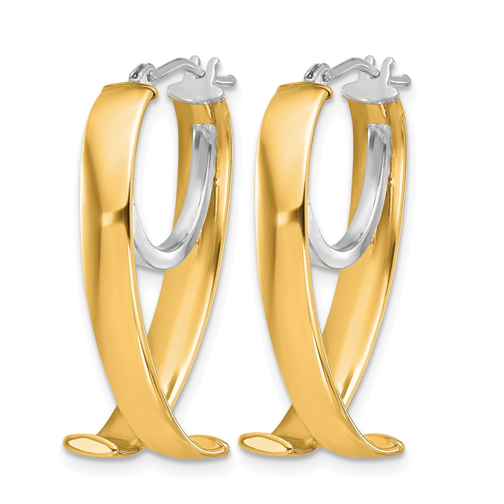 14K Gelb & Rhodium mit Weiß Poliert Fantasie Creolen