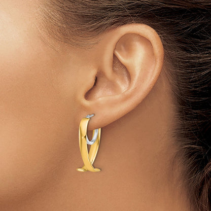 14K Gelb & Rhodium mit Weiß Poliert Fantasie Creolen