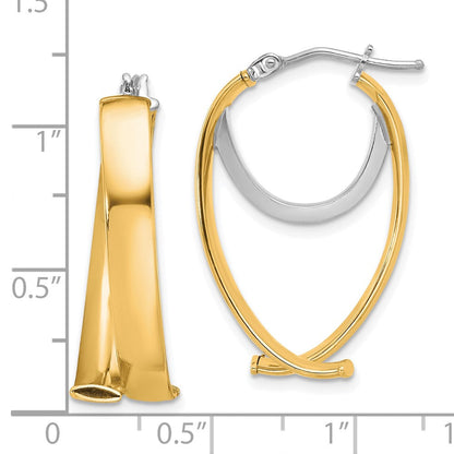 14K Gelb & Rhodium mit Weiß Poliert Fantasie Creolen