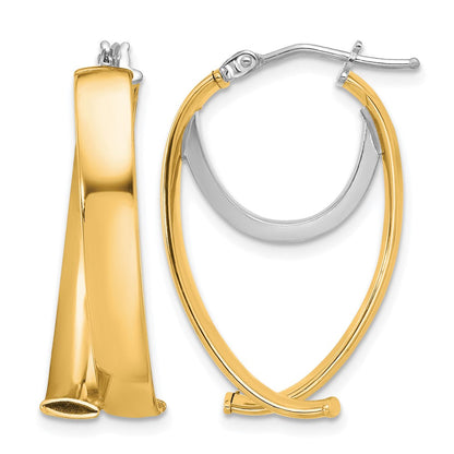 14K Gelb & Rhodium mit Weiß Poliert Fantasie Creolen
