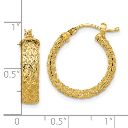14K Gelbgold Poliert/textured/diamantiert Creolen