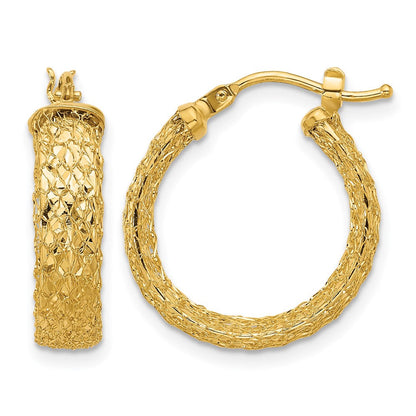 14K Gelbgold Poliert/textured/diamantiert Creolen