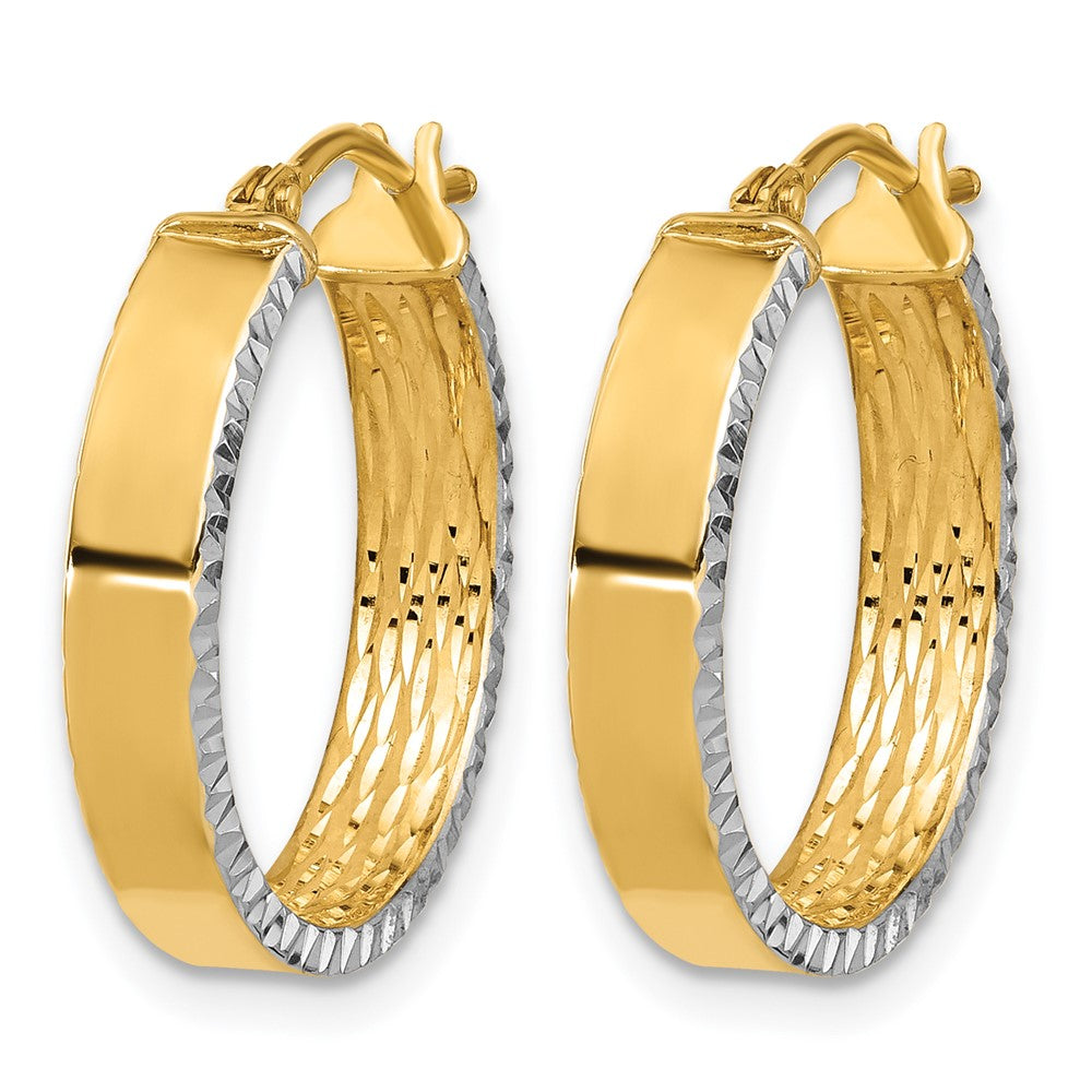 14K Gelb & Rhodium mit Weiß Rhodium Poliert und Diamantiert Creolen