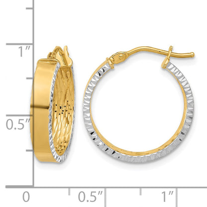 14K Gelb & Rhodium mit Weiß Rhodium Poliert und Diamantiert Creolen