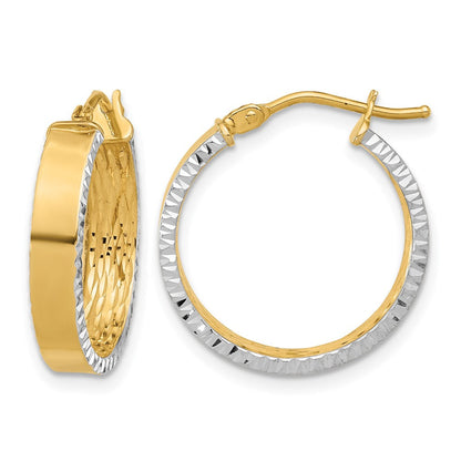 14K Gelb & Rhodium mit Weiß Rhodium Poliert und Diamantiert Creolen