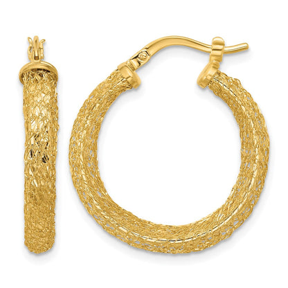 14K Gelbgold Poliert und Strukturiert Creolen