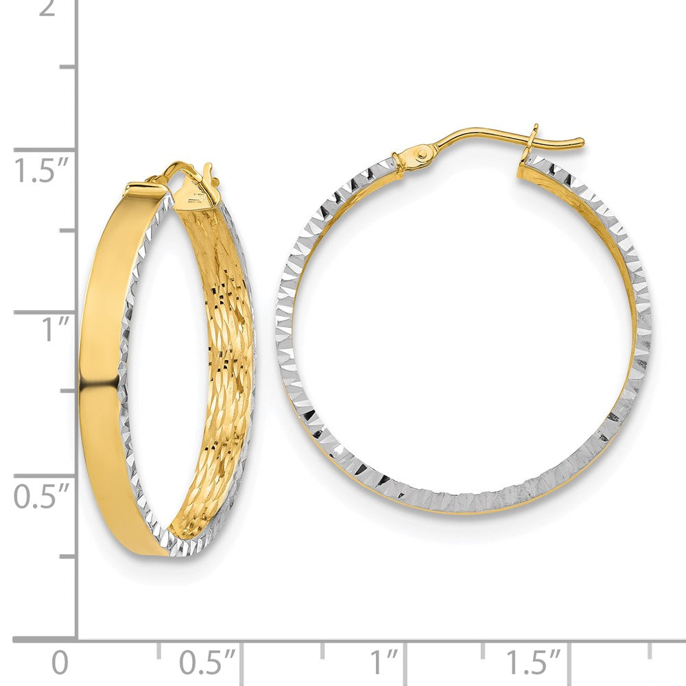 14K Gelb & Rhodium Weiß Poliert und Diamantiert Creolen
