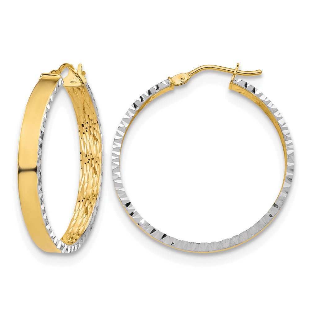 14K Gelb & Rhodium Weiß Poliert und Diamantiert Creolen