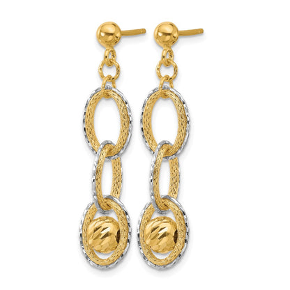14K Bicolor Poliert und Diamantiert Hängend Ohrstecker