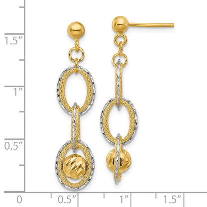 14K Bicolor Poliert und Diamantiert Hängend Ohrstecker
