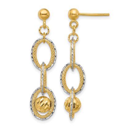 14K Bicolor Poliert und Diamantiert Hängend Ohrstecker