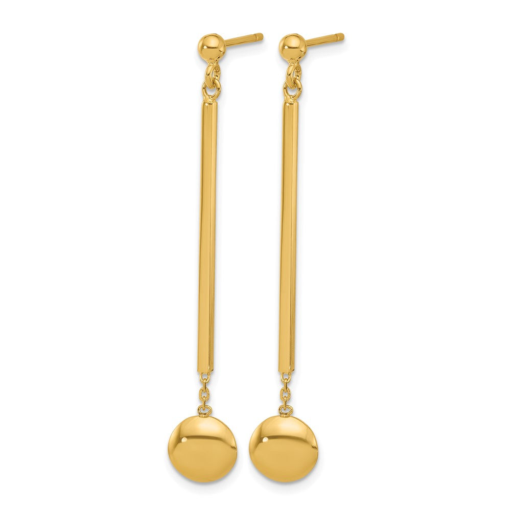 14K Gelbgold Poliert Stab mit Perle Hängend Ohrstecker