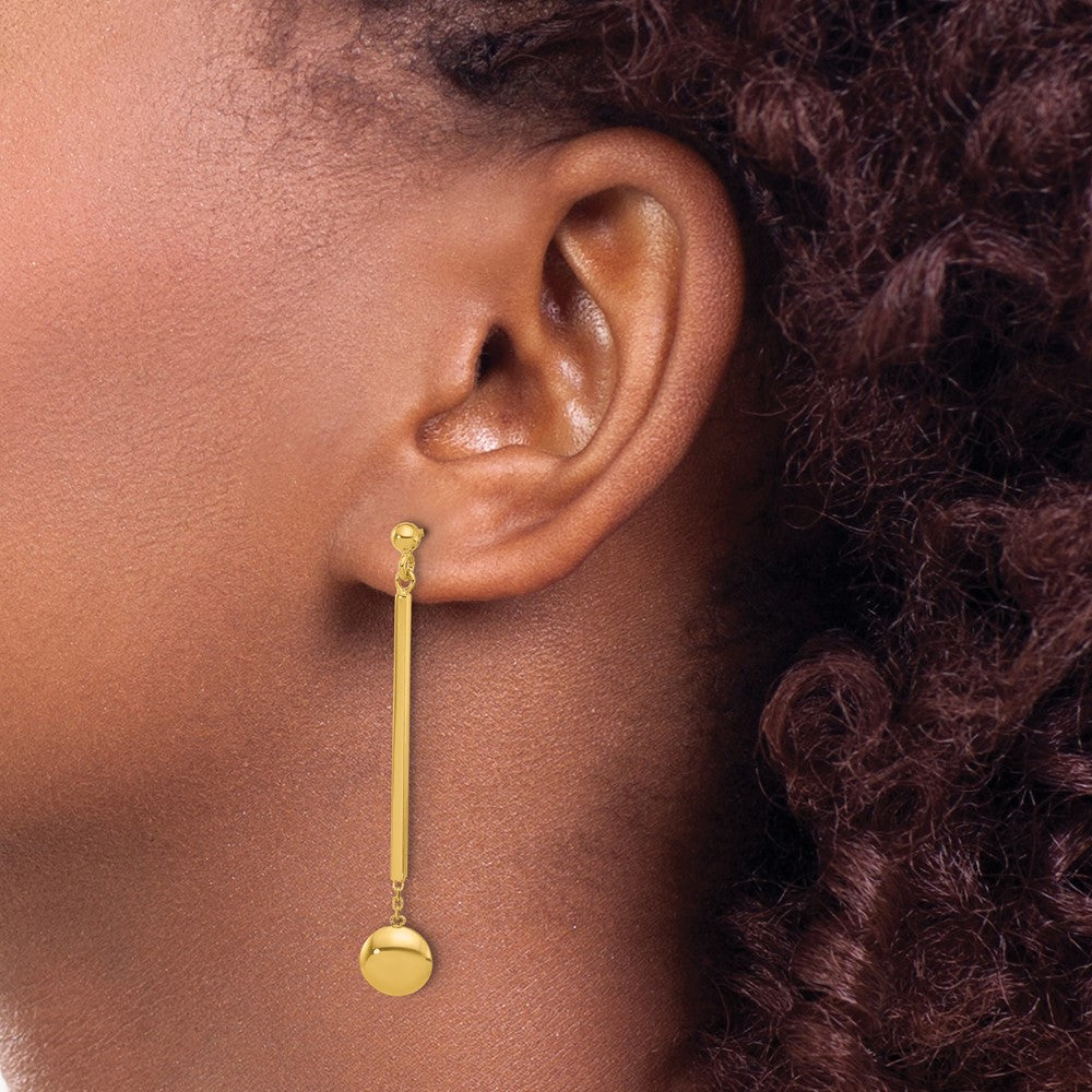14K Gelbgold Poliert Stab mit Perle Hängend Ohrstecker