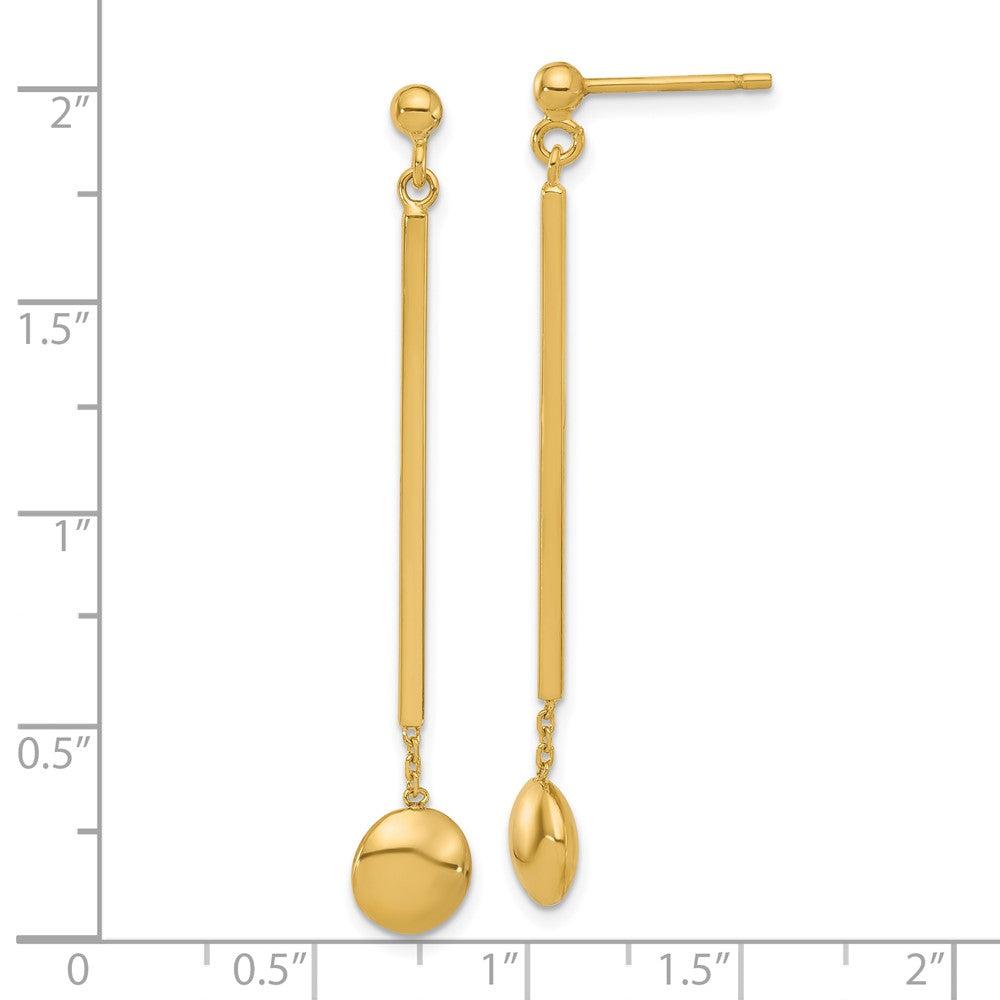 14K Gelbgold Poliert Stab mit Perle Hängend Ohrstecker